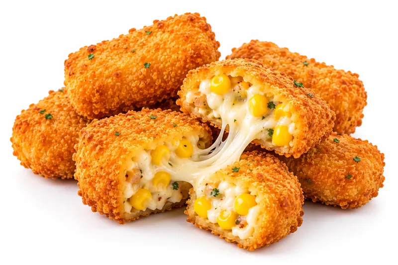 Mr. Chef frozen Cheese Corn Nuggets with melted cheese pull